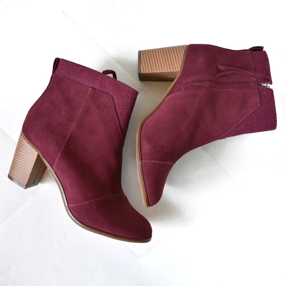 TOMS ‘Lunata’ Bootie in Raisin Suede/Heritage Canvas